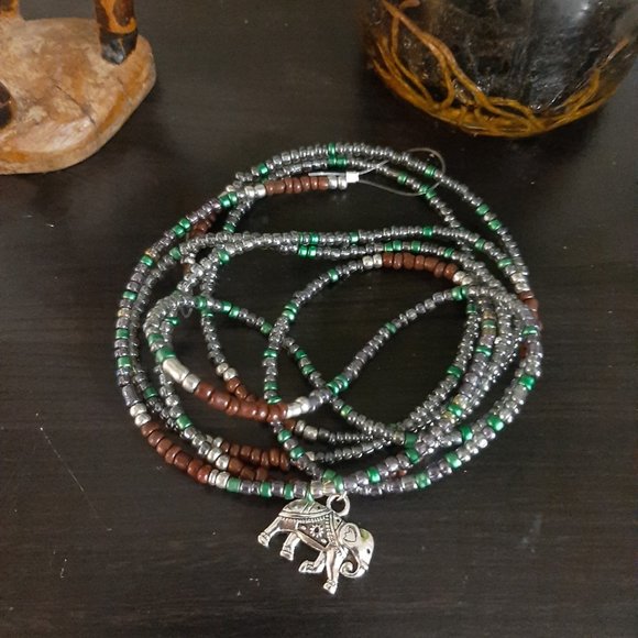 NWT Handmade Waist Bead with  'Elephant' charm up to 52" waist/ hip - Picture 3 of 6